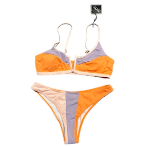 ZAFUL Ribbed Colorblock V Wired High Leg Bikini Swimwear women size 8-10 - Picture 2 of 12